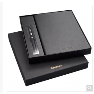齐心 C8301 A5 Compera 天然皮面本商务套装(配1支钢笔) 黑（单位：套）